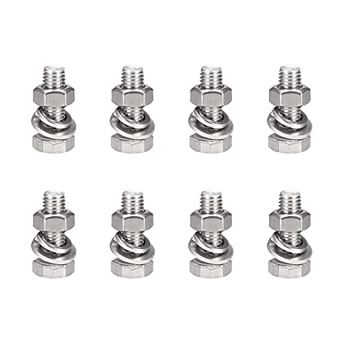 Image of uxcell M10 x 30mm Hex Head Screws Bolts, Nuts, Flat & Lock Washers Kits, 304 Stainless Steel Fully Thread Hexagon Bolts 8 Sets