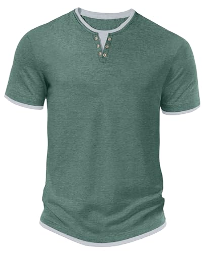 Hisir Camiseta de Verano para Hombre, Manga Corta, Cuello Redondo, Estilo Casual, Clásica, con Bloques de Color (Verde Claro, XL)