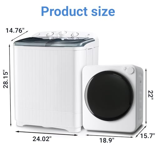 Image of DOGHLY Portable Washer and Dryer Combo Set, 1.6 Cu.Ft Portable Clothes Dryers,22 lbs Twin Tub Washing Machine, Compact Washer and Dryer for Apartment, RV, Dorm