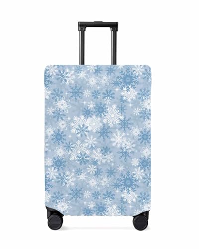 Christmas Snowflake Blue Travel Luggage Cover, Winter Xmas Anti-scratch Travel Suitcase Protector Covers, Washable Elastic Baggage Covers Fit 29-32 Inch Carry on Luggage