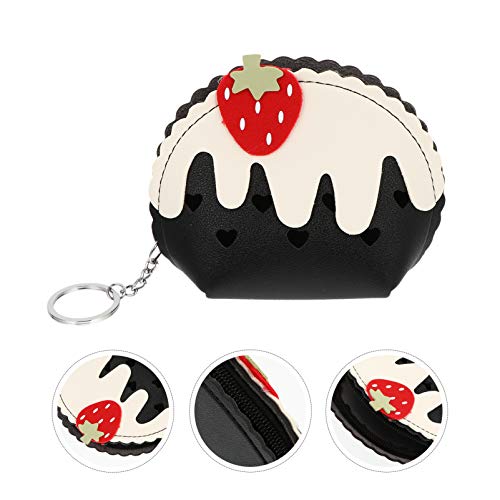 Aboofan Mini Coin Purse Pu Leather Strawberry Cartoon Zipper Small Wallets With Keychain For Women Girls Outdoor Money Cards Storage Handbags (Black) #TOP2