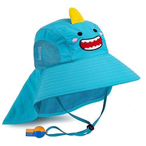 Image of Kids Sun Hat UPF 50+ Boy Girl Protection Hat Wide Brim Beach Hats with Mesh and Adjustable Chin Strap