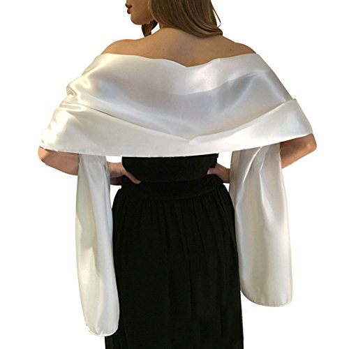 Très Chic Mailanda Écharpe Châle Étole en Satin Femme Wrap Foulard Pashmina pour Soirée Cérémonies Fêtes Mariage (240cm*75cm, beige)