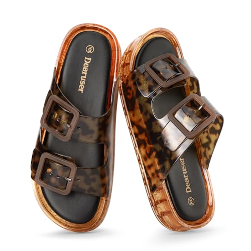 Dearuser Womens Beach Sandals Comfortable Slip On Waterproof Pool Slides Fashion Leopard Slide Sandals for Travel Vacation Casual Wear Size 8