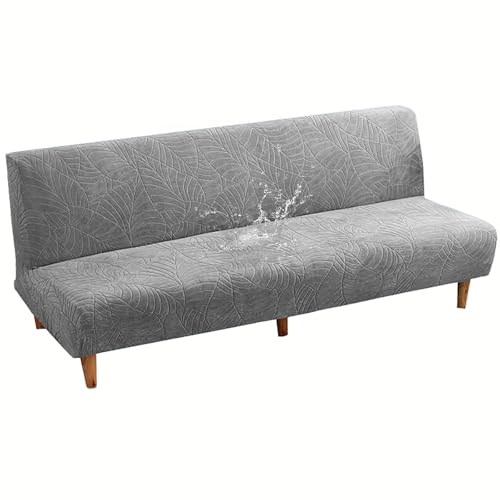 ZRCYXDW Armless Sofa Cover Waterproof, Spandex Futon Cover Stretch Folding Futon Slipcover Thick Furniture Protector-Light Grey-Small