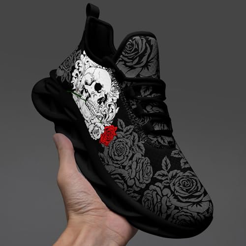 Men's Gothic Skull Running Shoes, Punk Rock Breathable Cushion Sports Walking Sneakers Gym Jogging Tennis Shoes 5