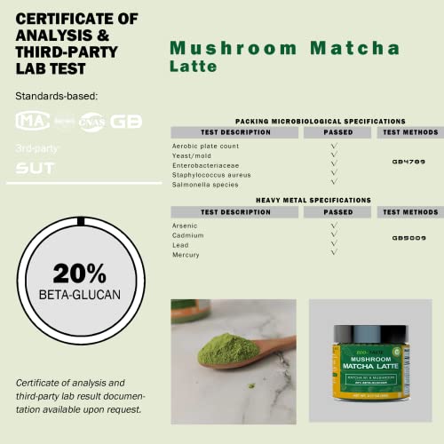 Matcha Latte Powder, Mushroom Extract with Ceremonial Grade Matcha Mix, 3.17oz Matcha Latte Powder, Mushroom Extract with Ceremonial Grade Matcha Mix, 3.17oz