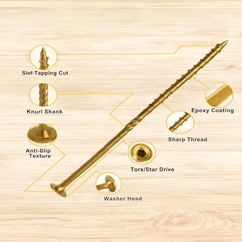 Vis à bois zinguées 6,3x150 mm à empreinte étoile Torx T30 robustes - 5
