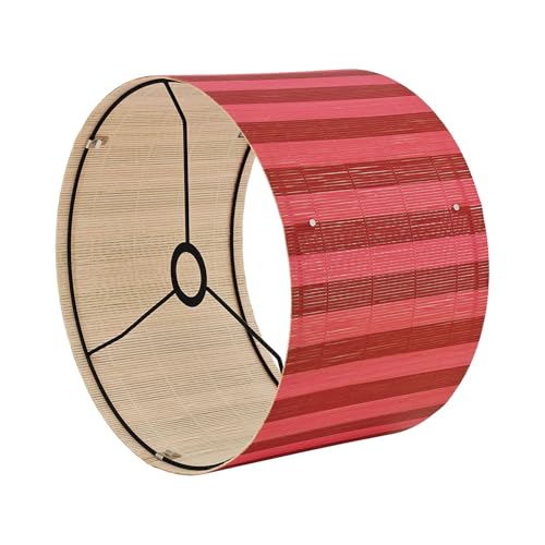 Image of Pendant Lamp Shade, Translucent Bamboo Made, 13.8x9 Inch, Modern Minimalist Style for Living Room, Bedroom (Red Stripe)
