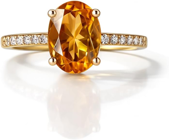 Oval Citrine Ring for Women in 10K Yellow Gold Diamond Accent Engagement Ring Minimal Luxury Promise Ring Fine Anniversary Jewelry Gift