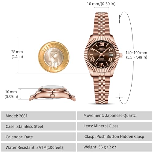 Image of NIBOSI Watches for Woman Analog Quartz Stainless Steel Diamond Rose Gold Green Small Dial Women Watches Classic Wrist Watch Date Waterproof