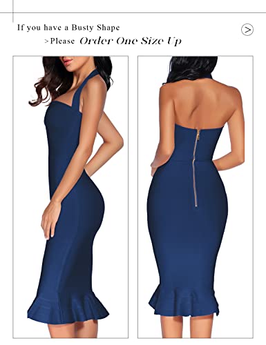 Image of houstil Women's V Neck Halter Fishtail Bandage Bodycon Dress Party