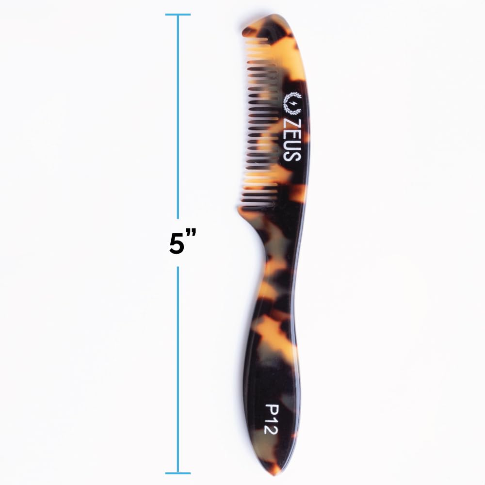 ZEUS 5” Mustache Comb for Men, Handmade Long‑Handle Grooming Tool (P12) | Designed to Smooth Strands, Reduce Snags & Improve Precision with a Compact, Pocket‑Friendly Size (Tortoiseshell)