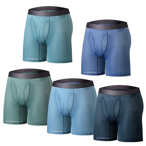 Men’s Boxer Briefs 5-Pack Ice Silk Underwear Men’s Pants Mesh Breathable Soft (5-Color)