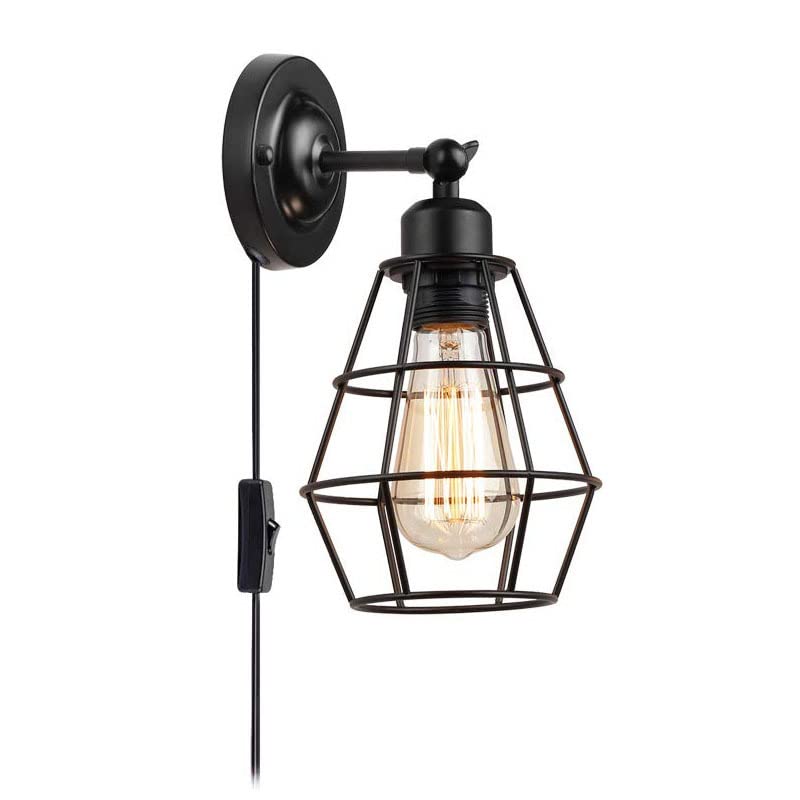 JDF Retro Iron Cage Lamp, Adjustable Three-Headed Mirror Front Wall Lamp, Bathroom, Living Room, Dining Room, Bedroom Bedside Lamp, Creative Farmhouse Black Wall Lamp-1 Head