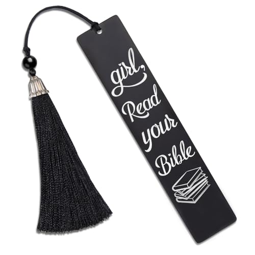 DYJYBMY Girl Read Your Bible Black Engraved Metal Bookmark, Stainless Steel Bookmark for Book Lover, Christian Faith Gifts for Bookworm, Birthday Gifts for Women Daughter Sister BFF, Graduation Gifts