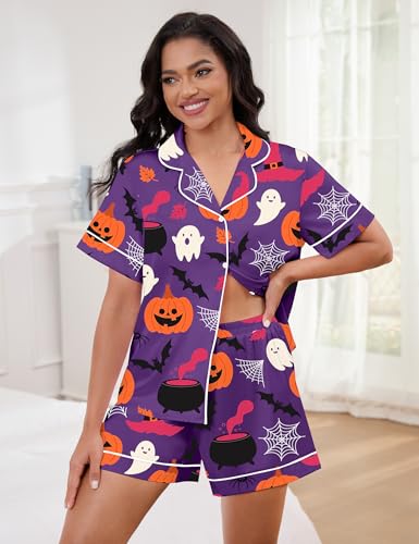 Image of SHESHOW Satin Pajamas for Women Set Preppy Animals Pjs Short Sleeve Shorts 2 Piece Loungewear Sets XS-XXL