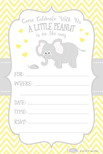 Little Peanut Elephant Baby Shower Invitations - Boy or Girl Gender Neutral - Fill in Style (20 Count) with Envelopes