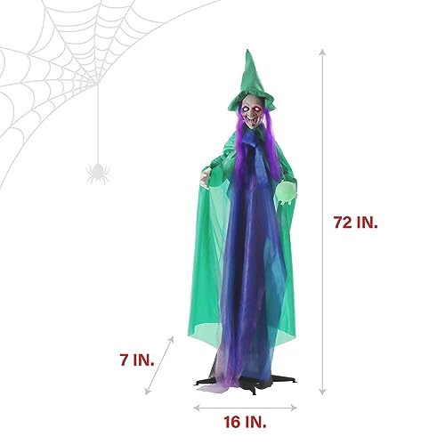 Haunted Hill Farm Talking Fortune Teller Witch Halloween Animatronic with Movement and Light-Up Crystal Ball for Scary Indoor or Covered Outdoor Halloween Decorations, Battery Operated Halloween Props