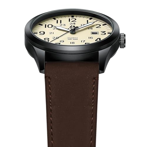 LN LENQIN Mens Watches Military Watches for Men Analog Quartz Watch Waterproof Men's Wrist Watches with Date Tactical Field Watch Leather Band - Image 3