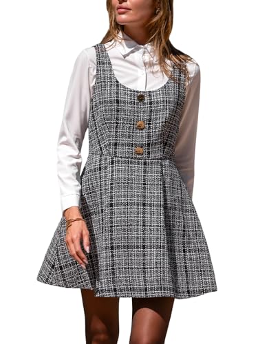 CUPSHE Damen Latzkleid Plaid Rundhals Ärmellos Freizeitkleider...