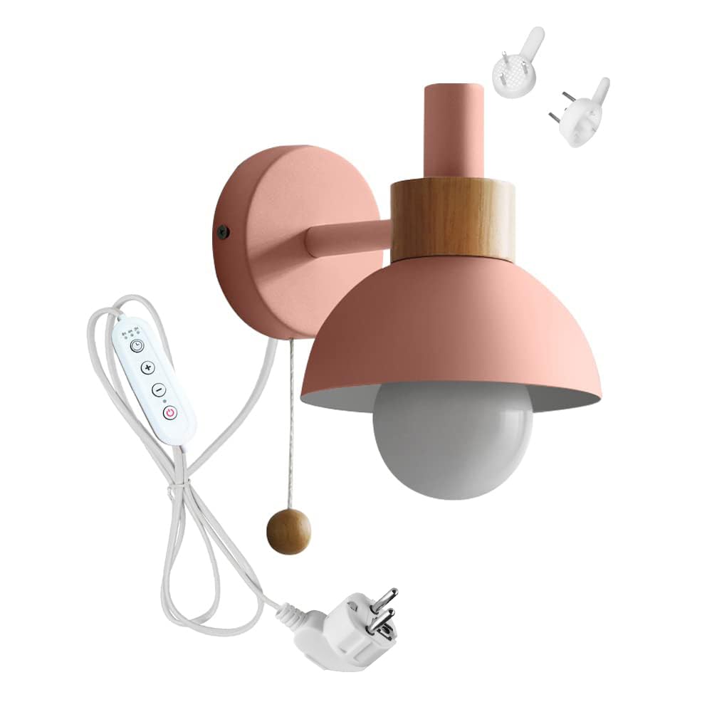 Dimmbar Wandleuchte Innen Mit Schalter, Vintage Metall Wandlampe mit E27 Lampenfassung und Zeitschaltuhr für Wohnzimmer Schlafzimmer TreppenhausFlur-rosa(BD1433)