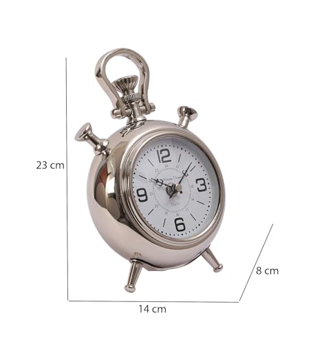 Image of Decor de Maison Brings Handcrafted The Belvedere Table Clock for KidsRoom, Living Room, Bedroom, Office |Classic Non-Ticking Tabletop Battery Operated Analog Desk Clock in Silver (14x8x23cm)