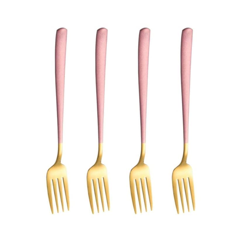 Image of Golden Stainless Steel Long-Handled Fork for Home /Kitchen, Mirror Polish, Tablefork, Salad Fork, Dinner Set for Home, Kitchen, Restaurant (Gold-Pink, Set of 4)
