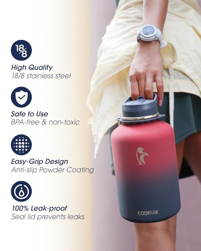 Image of Coolflask Half Gallon Water Bottle Insulated Stainless Steel with Strap