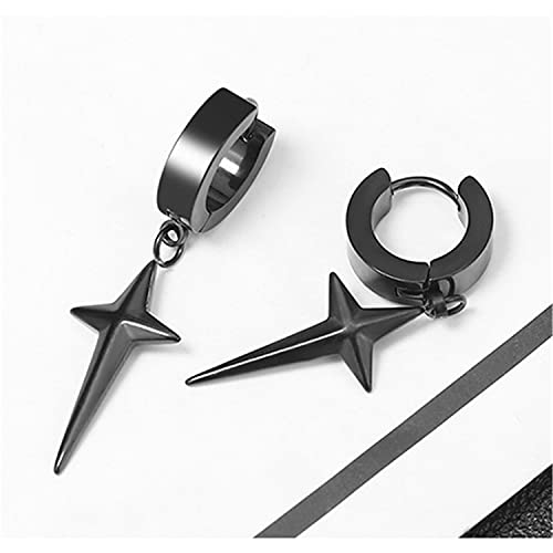 ANDPAI Personalized Punk 316L Stainless Steel Cross Star Hoop Dangle Drop Earrings Small Black Kpop Stainless Steel Geometry Huggie Hoop Earrings for Men Women Statement Jewelry Gifts3