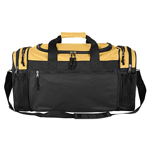 Image of Dalix 20 Inch Sports Duffle Bag with Mesh and Valuables Pockets, Gold