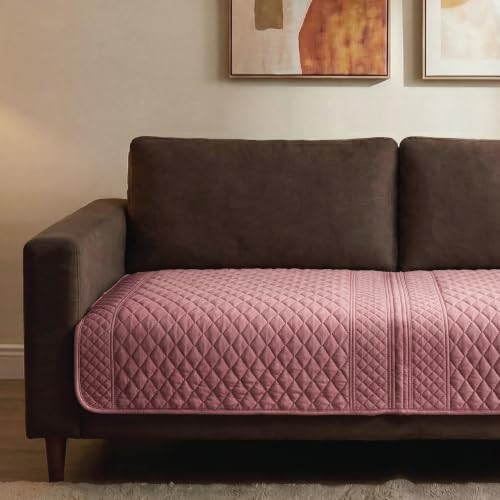 Image of Urban Space Velvet Embroidery Quilted Sofa Cover mat, Premium 2 Seater Non-Slip Sofa slipcover, Easy Care & Machine Washable, Seat Runner for Couch for Living Space (2 Seater - Honeycomb Pink)