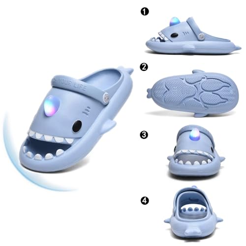 XPKWS Shark Slides Kids Clogs LED Light up Garden Shoes Sharklas Boys Girls Mules Sandals Toddler Slippers Indoor Outdoor Non-slip2
