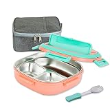 Lille Home 18oz Stainless Steel Leakproof 3-Compartment Bento Lunch Box/Portion Control Food Contain
