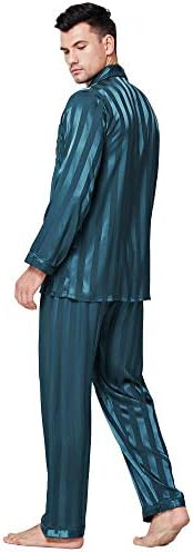 Lonxu Pajamas Set Mens Silk Satin Pajamas Long Sleeve Loungewear Two-Piece Sleepwear Button-Down Pj Set S-XXXXL