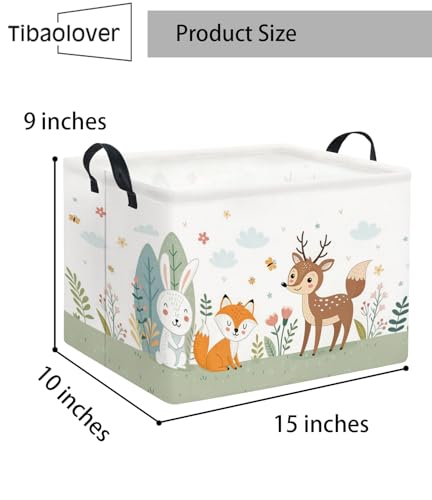 Image of Rectangular Kids Storage Basket Baby Storage Basket with Handles for Home Kitchen Boys and Girls Cute Toy Storage Bin Organizer Shelf Book Room Decor(Flower Animal)