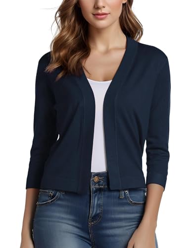 Image of Cnlinkco Women's Shrug Sweaters 3 /4 Sleeve Cropped Cardigan Trendy Casual Open Front Jacket Coats