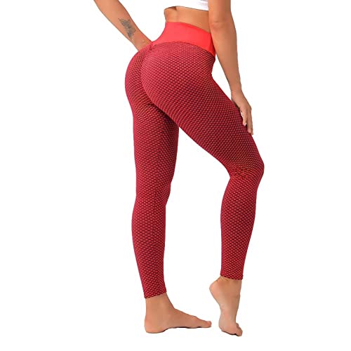 Leggings Push Up Mujer, Pantalones de Yoga, Butt Lifter Anti-Cellulite Deportivos Yogapants, Legins Cintura Alta Anticelulitis, Deporte Fitness Tie Dye, para Fitness, Running, Deporte (Rojo, S) Cover