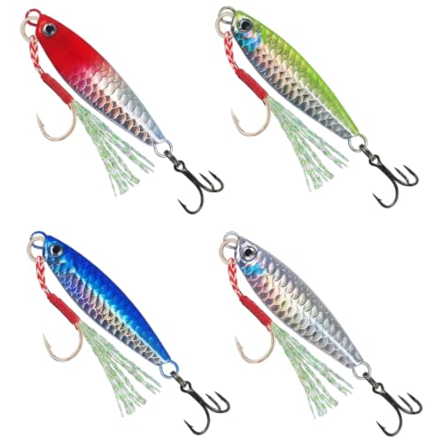 Fishing Lures, Sea Fishing Lures, Professional Saltwater Lures for Beach Casting and Vertical Jigging, 4-Pack Corrosion-Resistant Lures for Multi-Spec