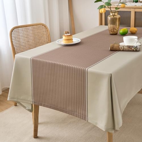 Arwllzz Toalha de mesa antimanchas, impermeável, 140 x 100 cm, toalha de mesa retangular Hule lavável vintage toalha de mesa decorativa para cozinha sala de jantar exterior aniversário Buffet bege
