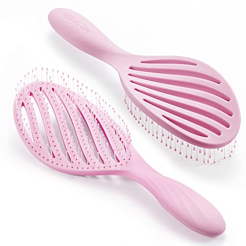 MR.GREEN Nylon Hollow Out Hair Brush Hair Styling Detangler Scalp Massage Comb Quick Dry Detangling Tool for Wet and Dry Curly Hair (Pink)