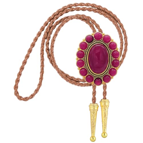 Image of GelConnie Bolo Tie for Men Women Western Cowboy Turquoise Leather Necktie | Natural Stone Bolo Tie Necklace for Women Rodeo Cowboy Leather Necktie Native American Western Cowgirl Ties Adjustable Cord