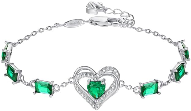 HeartMelody Bracelets for women, 14K/18K Gold/White Gold/Rose Gold Jewelry Anniversary Birthday Gifts for Wife Her Mom, Womens Fashion Jewelry with Birthstone Link Bracelets, Adjustable Chain