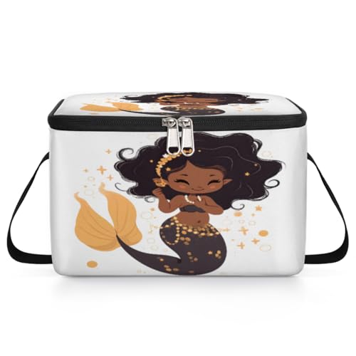GzLeyigou Black Mermaid Women Lunch Bags for Women Men 9 Cans, Hot & Cold Food Delivery Bag Insulated Grocery Bag Insulated Lunch Box Marine Cooler Bag for Office Work Picnic Beach