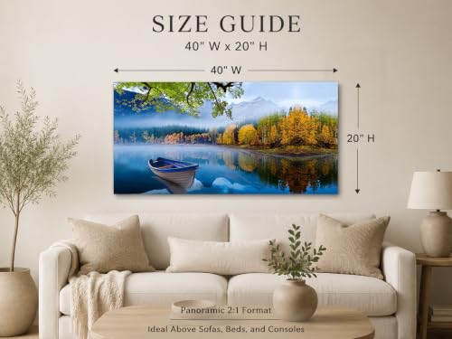 Image of Arjun Lake Canvas Wall Art Blue Mountain Sky Nature Landscape Picture Boat Artwork Modern Scenic Painting Framed Large for Living Room Bedroom Bathroom Dinning Room Home Office Wall Decor 40 inchx20 inch | Wall Art for Living Room Picture Bedroom Nature Mountain Artwork Modern Nature Scenery Home Office Dining Room Wall Decor