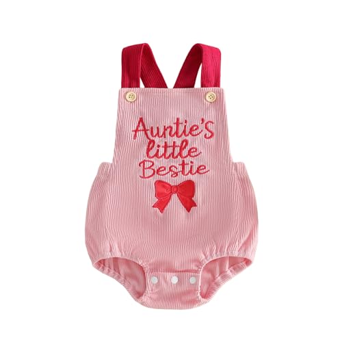 Lamuusaa Newborn Baby Girl Summer Clothes Aunties Bestie/Daddys Girl Embroidery Romper Backless Bodysuit Corduroy Overalls (Aunties Little Bestie 3-6 Months)