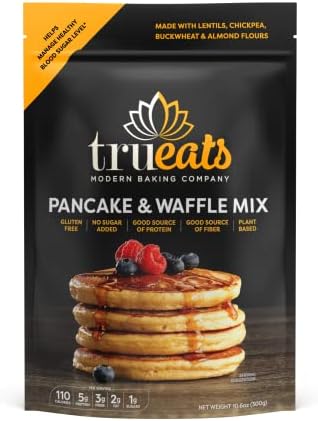 TruEats Pancake & Waffle Mix: Diabetic Friendly, Protein & Fiber Rich, Low Glycemic & Gluten Free, No Sugar Added, Vegan, Dairy Free, Plant Based, Sweetened with Monk Fruit Sweetener