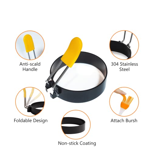 Egg Rings For Frying Egg, Stainless Steel Egg Cooker Rings Nonstick Set Of 4 Egg Shaper Mold Anti-Scald Handle For Fired Eggs And English Muffin, Coating Kitchen Breakfast Tool For Frying/Shaping #TOP3