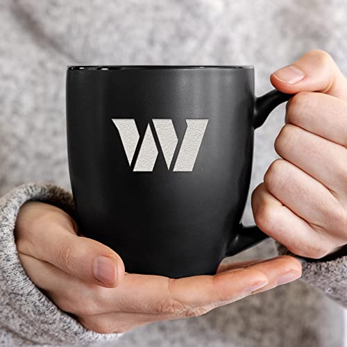 Image of Rico Industries NFL Football 15oz Personalized Laser Engraved Matte Black Ceramic Bistro Mug - For Hot or Cold Drinks