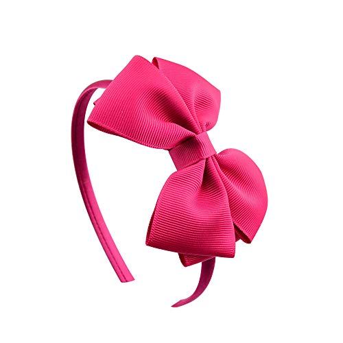 Koolgil Baby Girl's 4 Inch Double Layer Bow knot Headband Pure Color Ribbed Band Hair Hoop (Fuchsia)